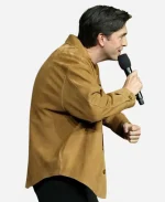 CinemaCon 2026 Promote The Sheep Detectives Nicholas Braun Suede Leather Jacket