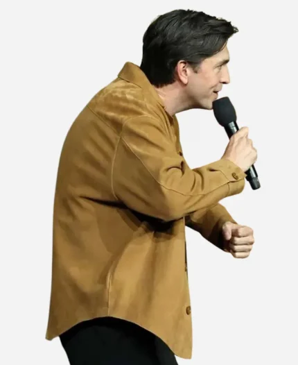 CinemaCon 2026 Promote The Sheep Detectives Nicholas Braun Suede Leather Jacket