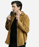 CinemaCon 2026 Promote The Sheep Detectives Nicholas Braun Suede Leather Jacket In Brown