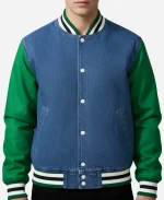 Classic Denim Varsity Bomber Jacket