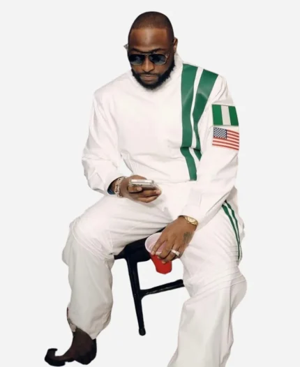 Coachella 2026 Davido Green Stripe White Track Suit 