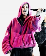 Coachella 2026 Justin Bieber Pink Zip Up Fur Hoodie