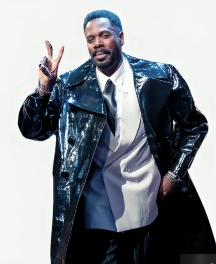 Colman Domingo Late Night with Seth Meyers S13 Black Leather Trench Coat