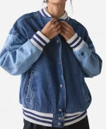 Colorblock Denim Varsity Jacket