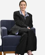 Emily Blunt 2026 Black Pinstripe Suit