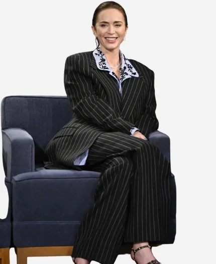 Emily Blunt 2026 Black Pinstripe Suit