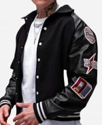 Fashion Nova All Around The World Black Wool & Leather Varsity Jacket