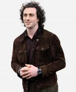 Fuze London Photocall Aaron Taylor-Johnson Dark Brown Suede Leather Jacket