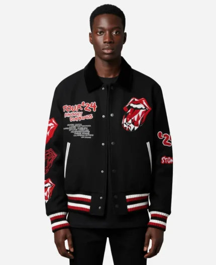  Hackney Diamonds Tour Tongue The Stones Black Varsity Jacket