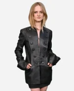 How to Make a Killing LA Premiere Event 2026 Mary Redfellow Black Leather Jacket