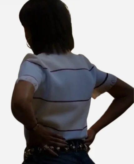 Imperfect Women 2026 Kerry Washington Lace Ruffle Stripe Polo Shirt