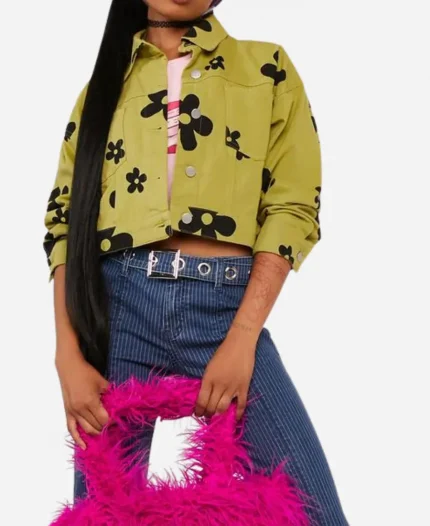 Ivy Chen Raven’s Home S06 Emmy Liu-Wang Green Floral Denim Jacket