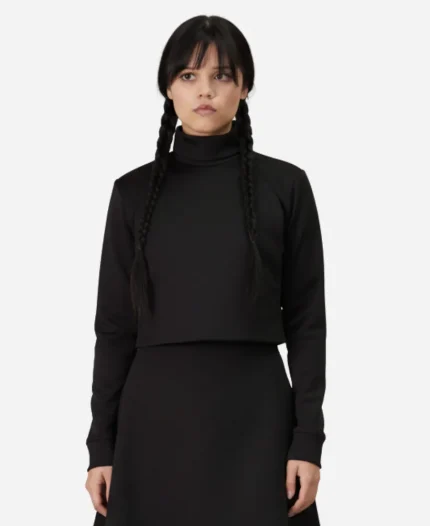 Jenna Ortega TV Series Wednesday S02 Wednesday Addams Black Cropped Sweatshirt