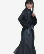 Jenna Ortega Wednesday S03 Wednesday Addams BTS Black Leather Coat