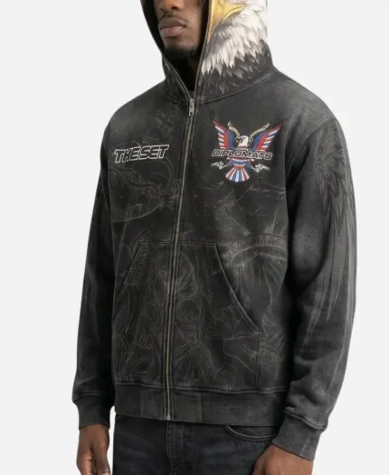 Jim Jones Eagle Head Black Zipper Hoodie