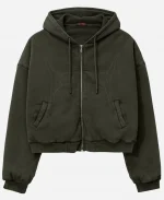 Jungkook Lựu Dạn SS26 Washed Out Zip Up Hoodie In Black