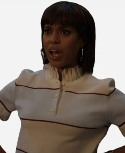 Kerry Washington Imperfect Women 2026 Lace Ruffle Stripe Polo Shirt