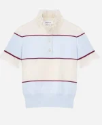 Kerry Washington Imperfect Women Lace Ruffle Stripe Polo Shirt
