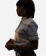 Kerry Washington TV Series Imperfect Women 2026 Eleanor Lace Ruffle Stripe Polo Shirt