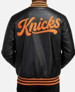 Knicks Black & Orange Leather Varsity Jacket
