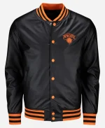 Knicks Black & Orange Leather Varsity Jacket - For Sale