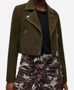 Kristina Corinthos-Davis General Hospital 2026 Olive Green Suede Moto Jacket
