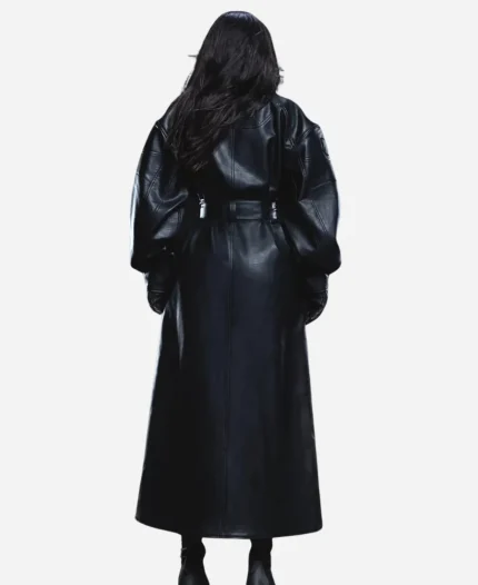 Kylie Jenner Faux Leather Trench Coat - Black