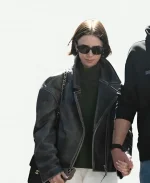 Lily Collins 2026 Mom-Off-Duty Style ACNE Studios Leather Jacket