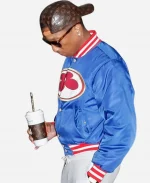 MLB World Series 2026 Game 1 Opening  Performance Pharrell Williams Blue Satin Varsity Bomber Jacket
