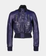 Madonna 2026 Blue Leather Bomber Jacket