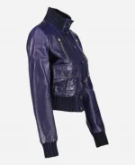 Madonna Blue Leather Bomber Jacket