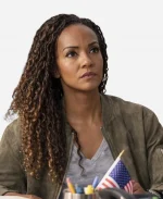 Mekia Cox The Rookie S08 Nyla Harper Green Suede Bomber Jacket0