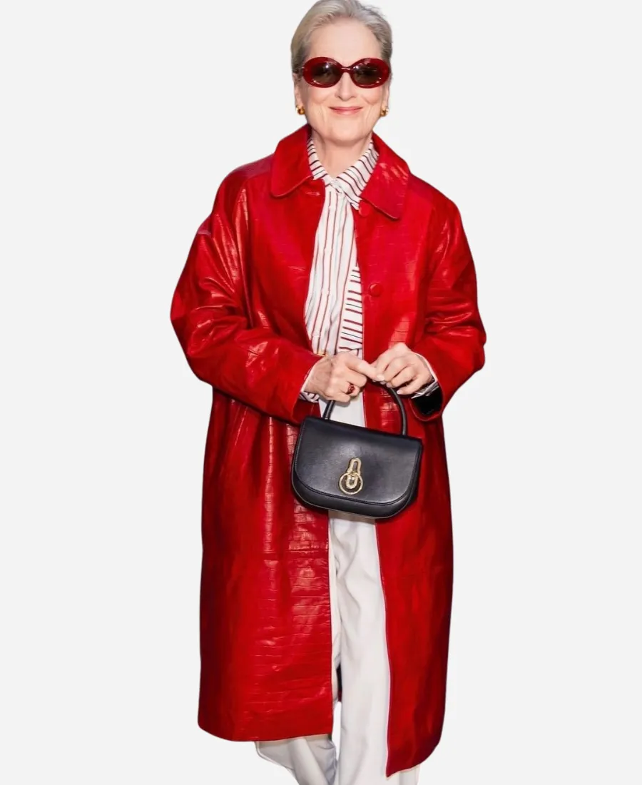 Meryl Streep 2026 NYC Red Leather Coat Meryl Streep 2026 NYC Red Leather Coat