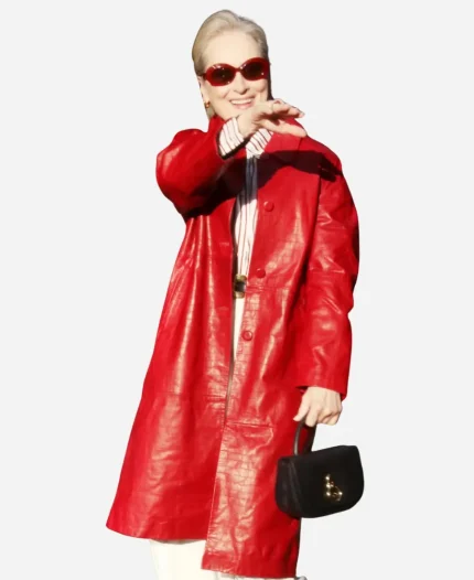 Meryl Streep Red Leather Coat