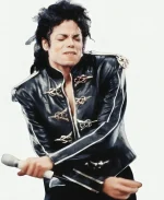 Michael Jackson V8 Badge Military Black Leather Jacket