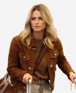 Michelle Hunziker Milan Airport 2026 Suede Leather Jacket