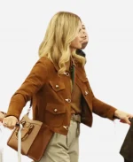 Milan Airport 2026 Michelle Hunziker Brown Suede Leather Jacket