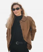 Milan Fashion Week 2026 Bella Hadid Suede Leather Jacket
