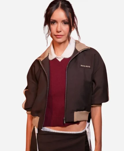 Miu Miu FW26 Show Nina Dobrev Cropped Suede Jacket