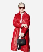 NYC 2026 Good Morning America Meryl Streep Red Leather Coat