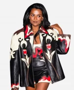 NYC 2026 Simone Ashley Floral Leather Jacket