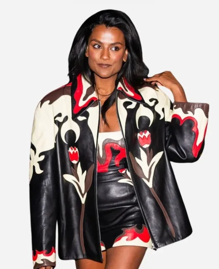 NYC 2026 Simone Ashley Floral Leather Jacket