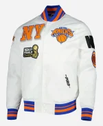 New York Knicks NBA 2x Finals Champions Mash Up Capsule White Satin Jacket