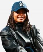 New York Yankees Vs Athletics Yankee Stadium 2026 Halle Bailey Black Leather blazer