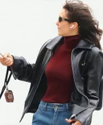 Nina Dobrev NYC 2026 Leather Jacket In Black