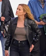 Reese Witherspoon Los Angeles 2026 The Morning Show S04 Black Leather Jacket