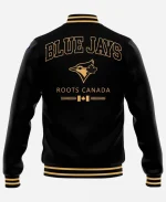Roots Toronto Blue Jays 50th Anniversary Leather Bomber Varsity Jacket In Black & Gold