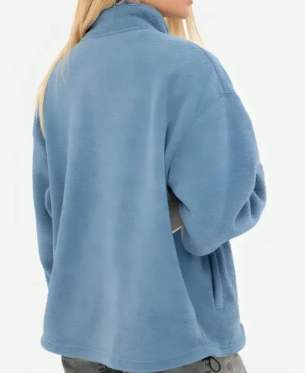 Rusty Two Tides Sherpa Fleece Jacket In Light Blue & Grey