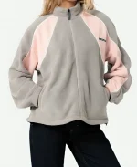 Rusty Two Tides Zip Through Sherpa Fleece Jacket In Grey & Pink