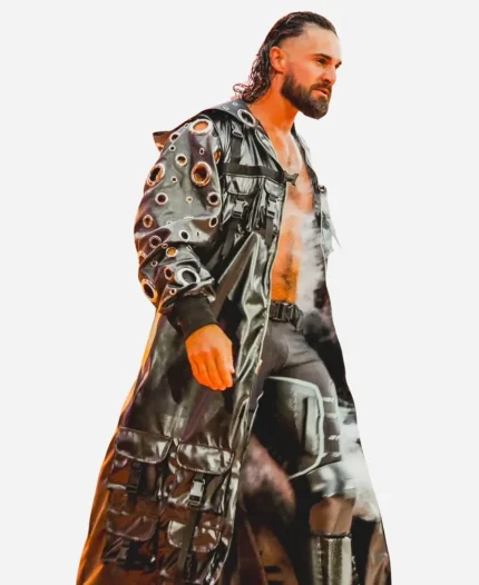 Seth Rollins WrestleMania 42 Night 1 2026 Black Leather Coat